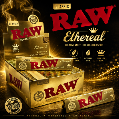 Raw Ethereal King Slim Rolling Paper | 32 Leaves/Pack | 50 Pack/Box