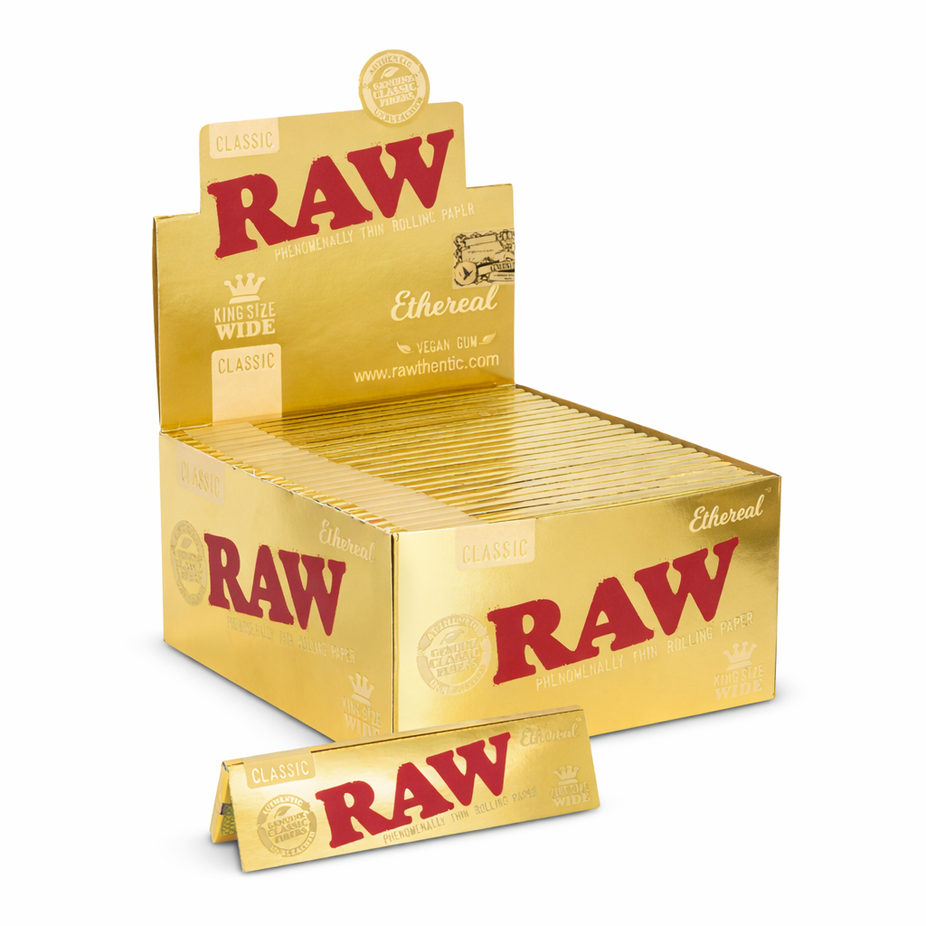 Raw Ethereal King Size Wide Rolling Paper | 33 Leaves/Pack | 50 Pack/Box