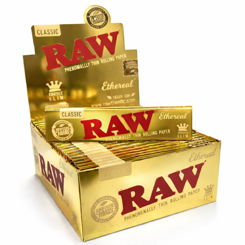 Raw Ethereal King Slim Rolling Paper | 32 Leaves/Pack | 50 Pack/Box
