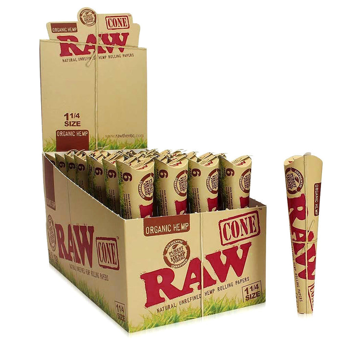 Raw Organic Hemp 1 1/4" Size Pre-Rolled Cone (6 Cones per Pack - 32 Packs/Display)