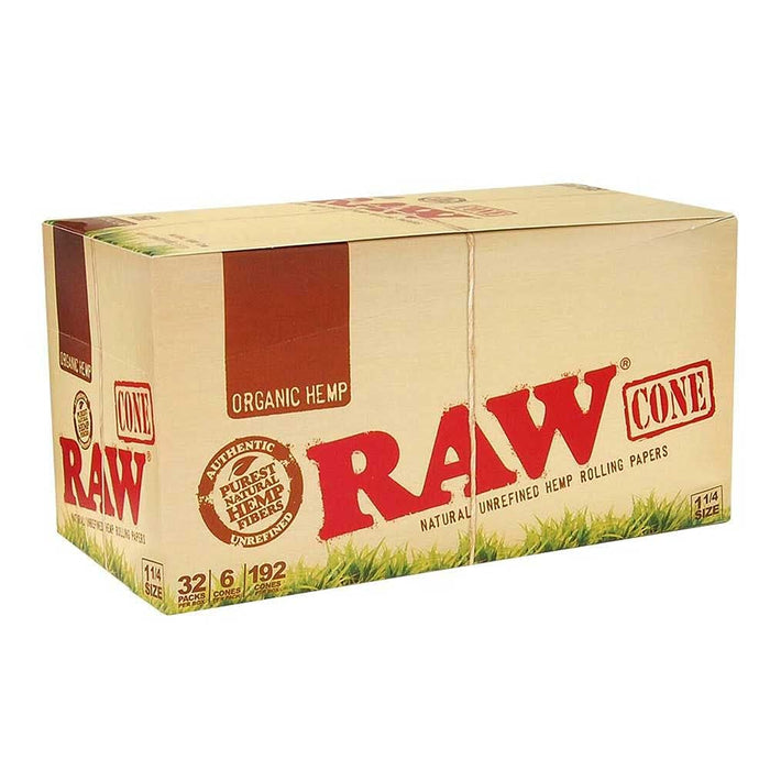 Raw Organic Hemp 1 1/4" Size Pre-Rolled Cone (6 Cones per Pack - 32 Packs/Display)