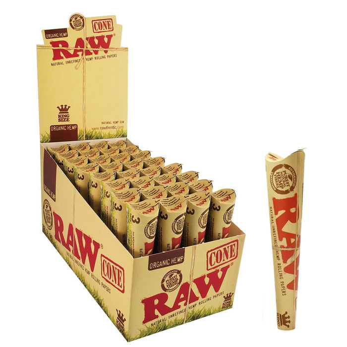 Raw Organic Hemp King Size Pre-Rolled Cone (3 Cones per Pack - 32ct./Display)