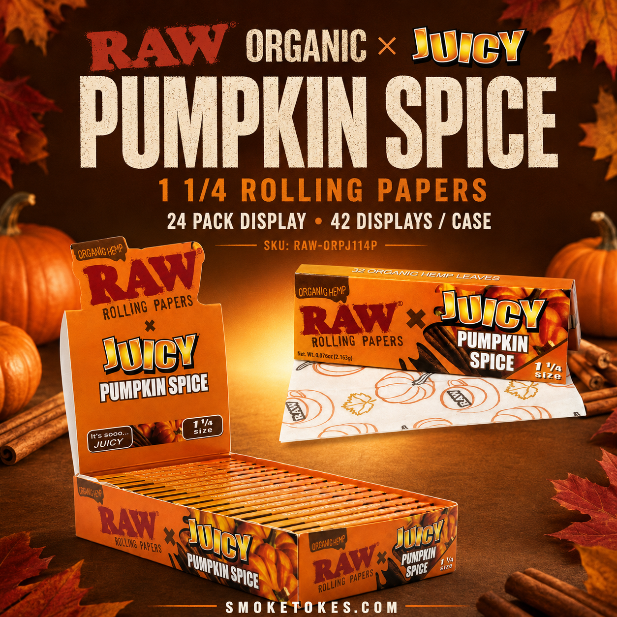 Raw Organic x Juicy Pumpkin Spice Paper 1 1/4 24ct