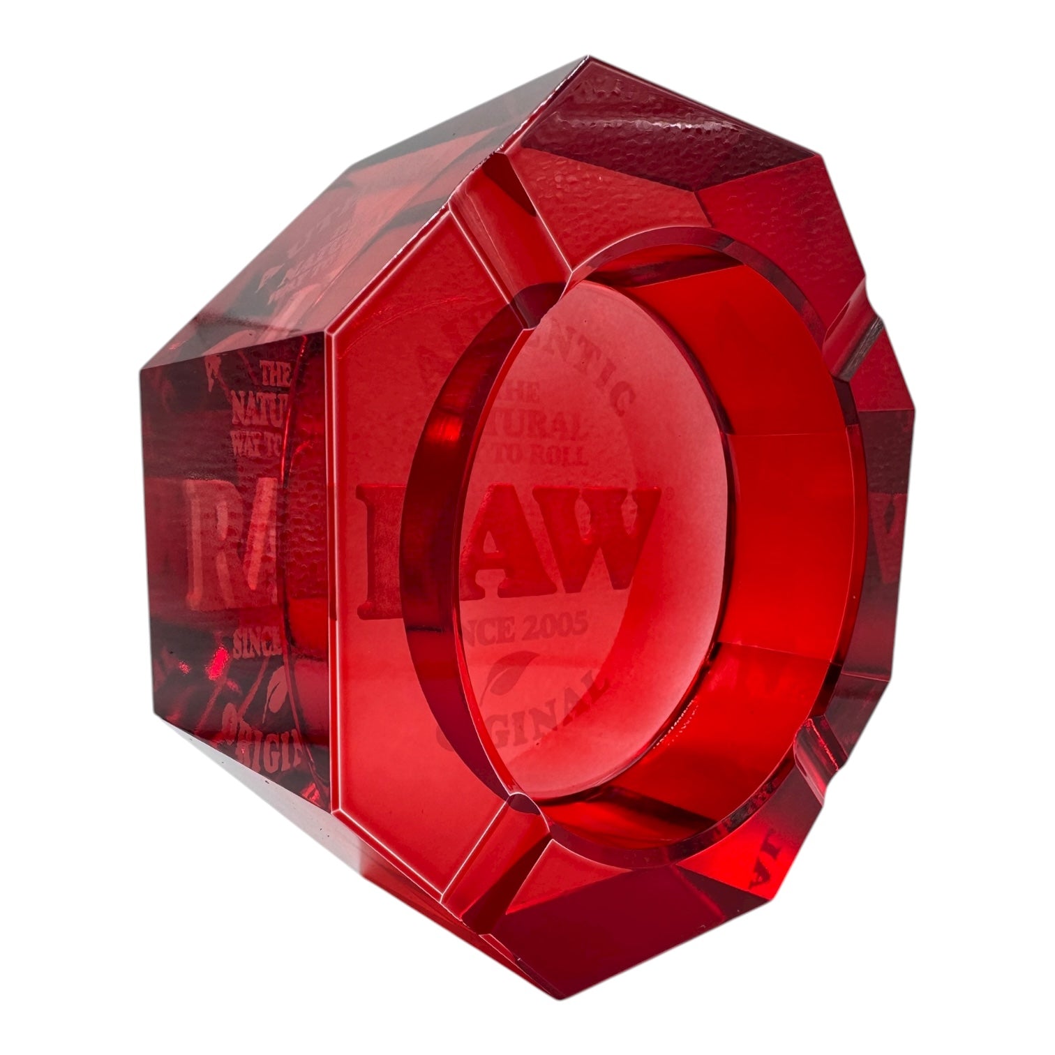 Raw Red Crystal Glass Ashtray