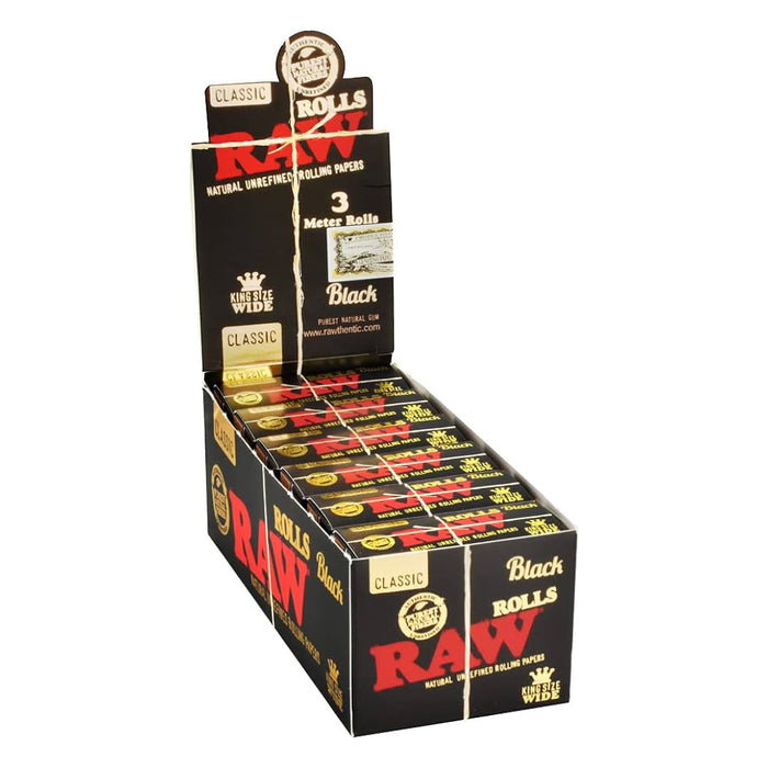 Raw Rolls Classic Black King Size Rolling Paper (3 Meter Roll / 12 Per Box)