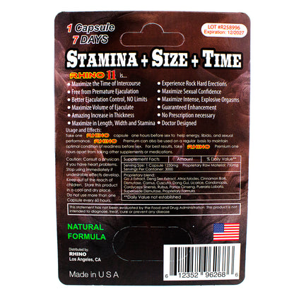 Rhino 11 - Maxi 1500k Male Sexual Enhancement Pill (24ct Display)