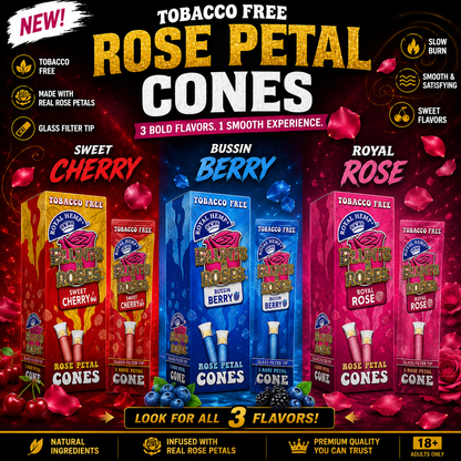 Royal Blunts | Blunts & Roses 1 Rose Petal Cone Glass Tip Filter (1 per pack / 10 per display)