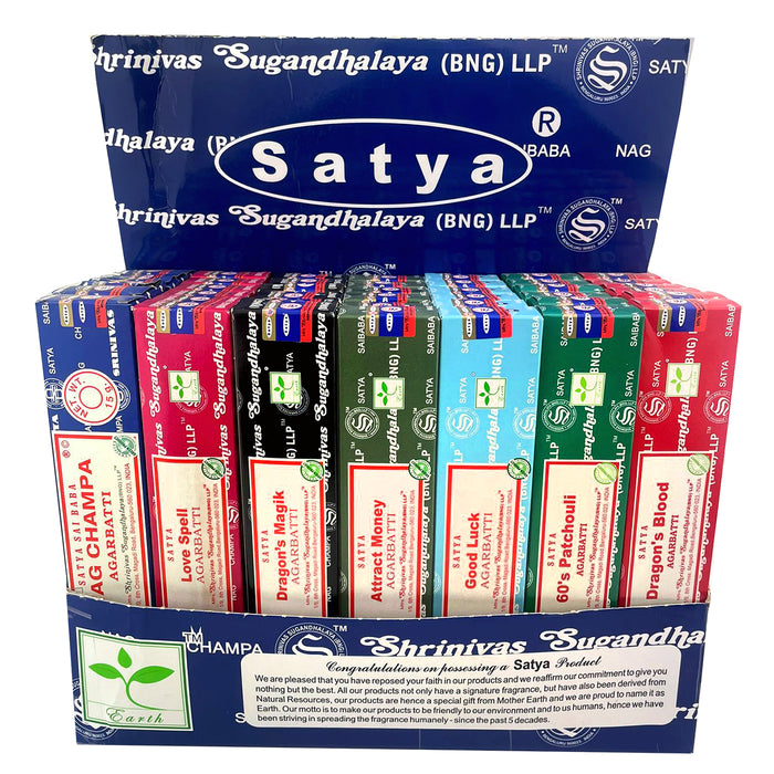 Satya Nag Champa Incense Sticks 15g - Assorted Display (42 Box Display)