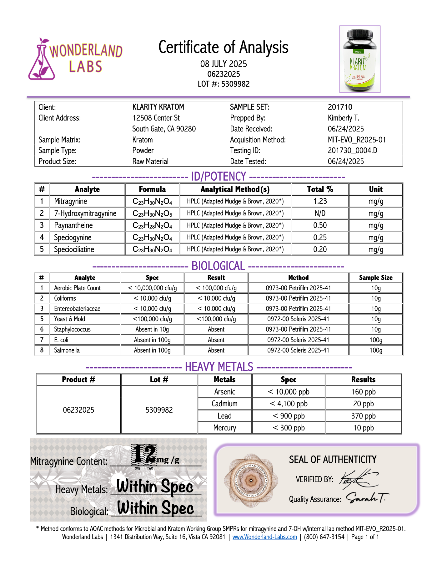 Klarity Kratom (Powder) 1000g