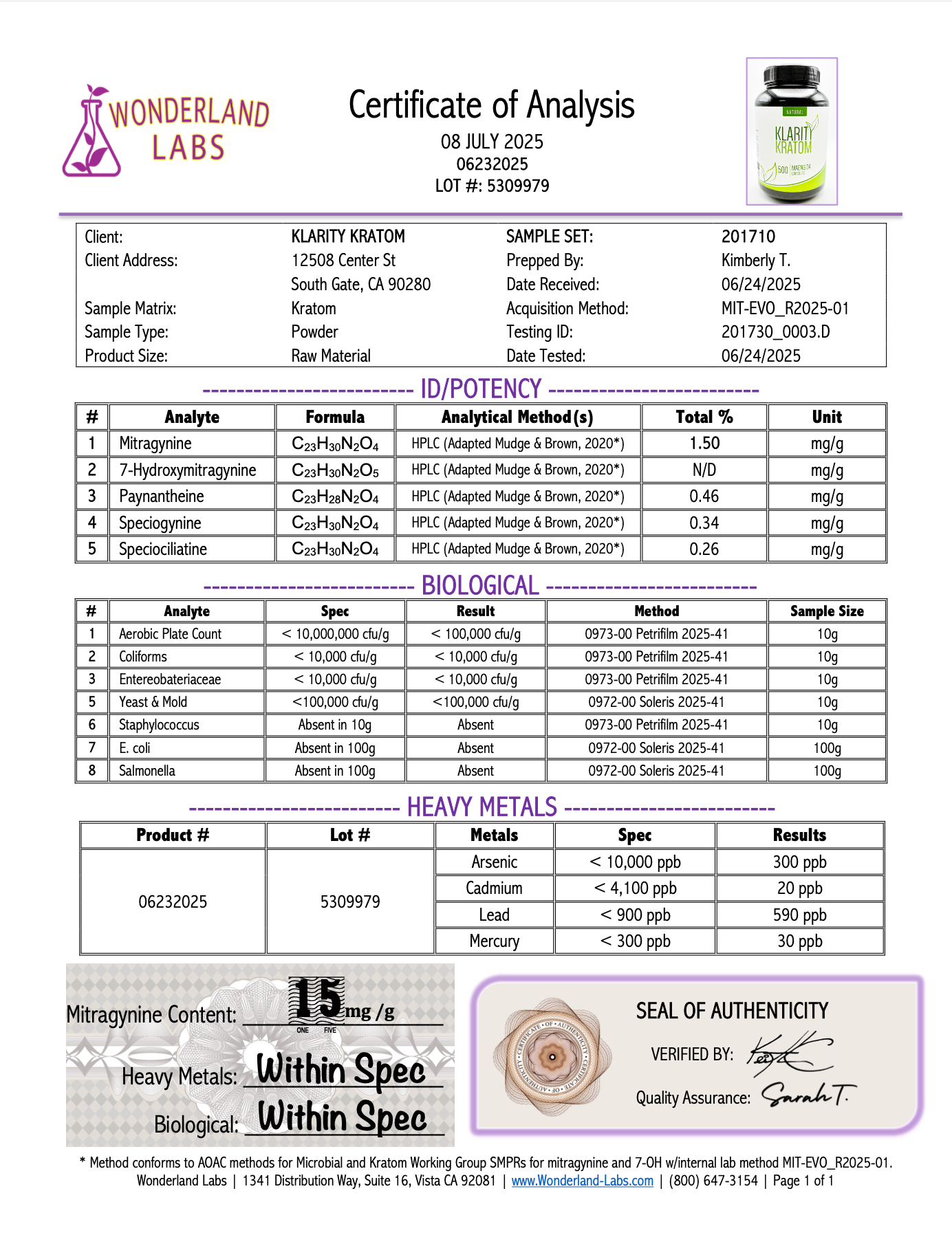 Klarity Kratom (Powder) 1000g