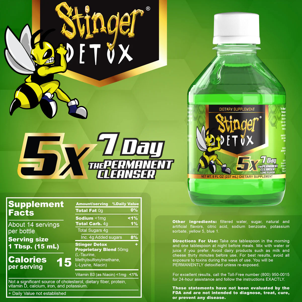 Stinger Detox Liquid Drink 5x 7 Day Permanent Cleanser Lime 8oz – Same Day Detox Cleanse