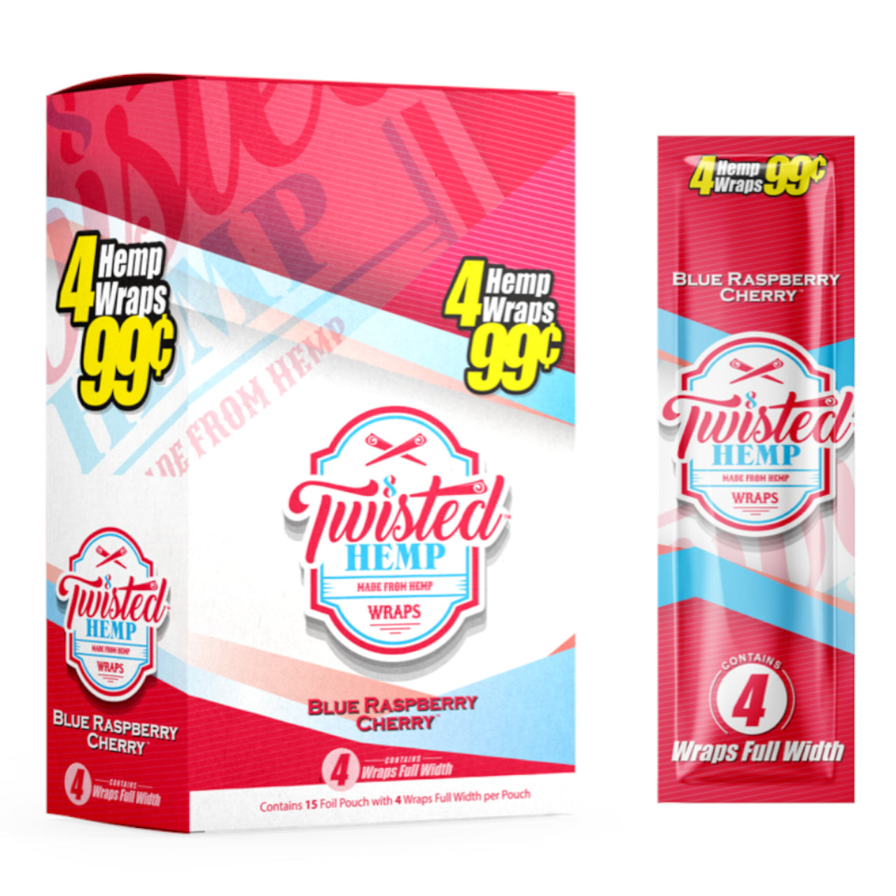 Twisted Hemp Wraps (4 Wraps per Pack / 15 Packs Per Display)