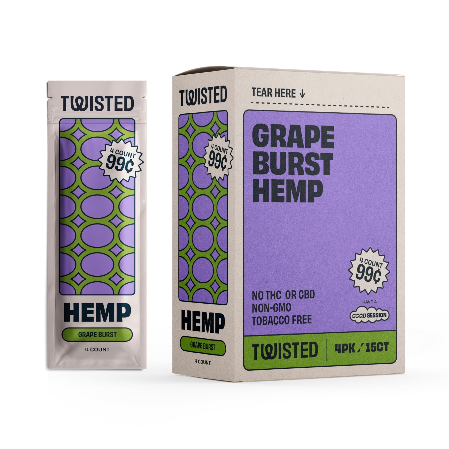 Twisted Hemp Wraps (4 Wraps per Pack / 15 Packs Per Display)