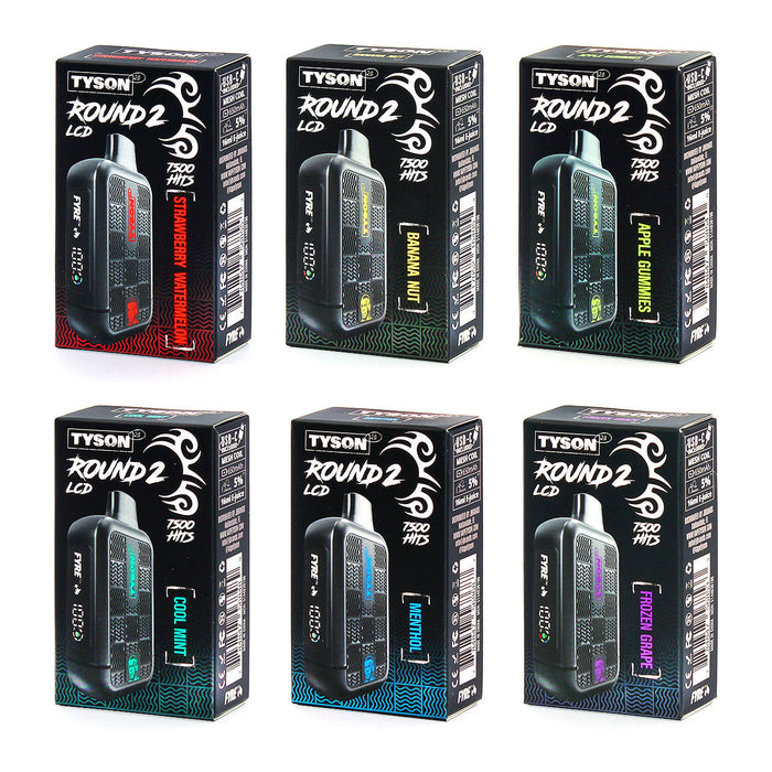 Tyson 2.0 Round 2 LED Screen 7500 Puffs Disposable Device (10 per Box)