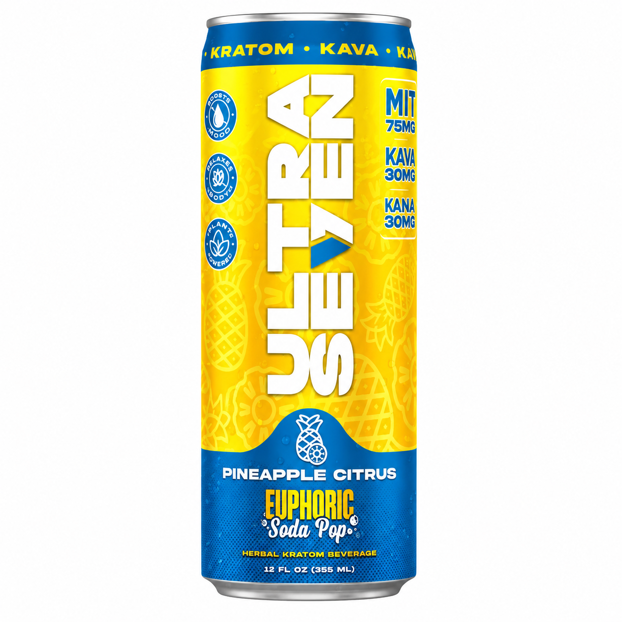 Ultra 7Seven Kratom Drink 75mg MIT- 30mg Kava- 30mg Kanna 12fl oz. 12 Can