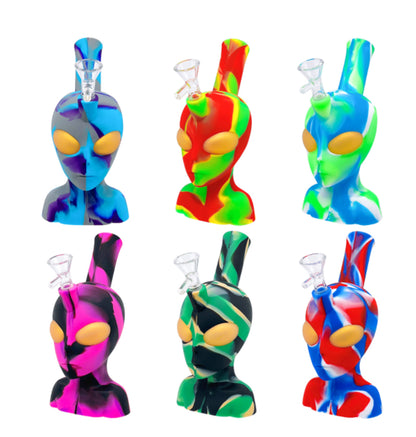 8" Alien Face Silicone Water Pipe - Assorted Colors "SWP 99"