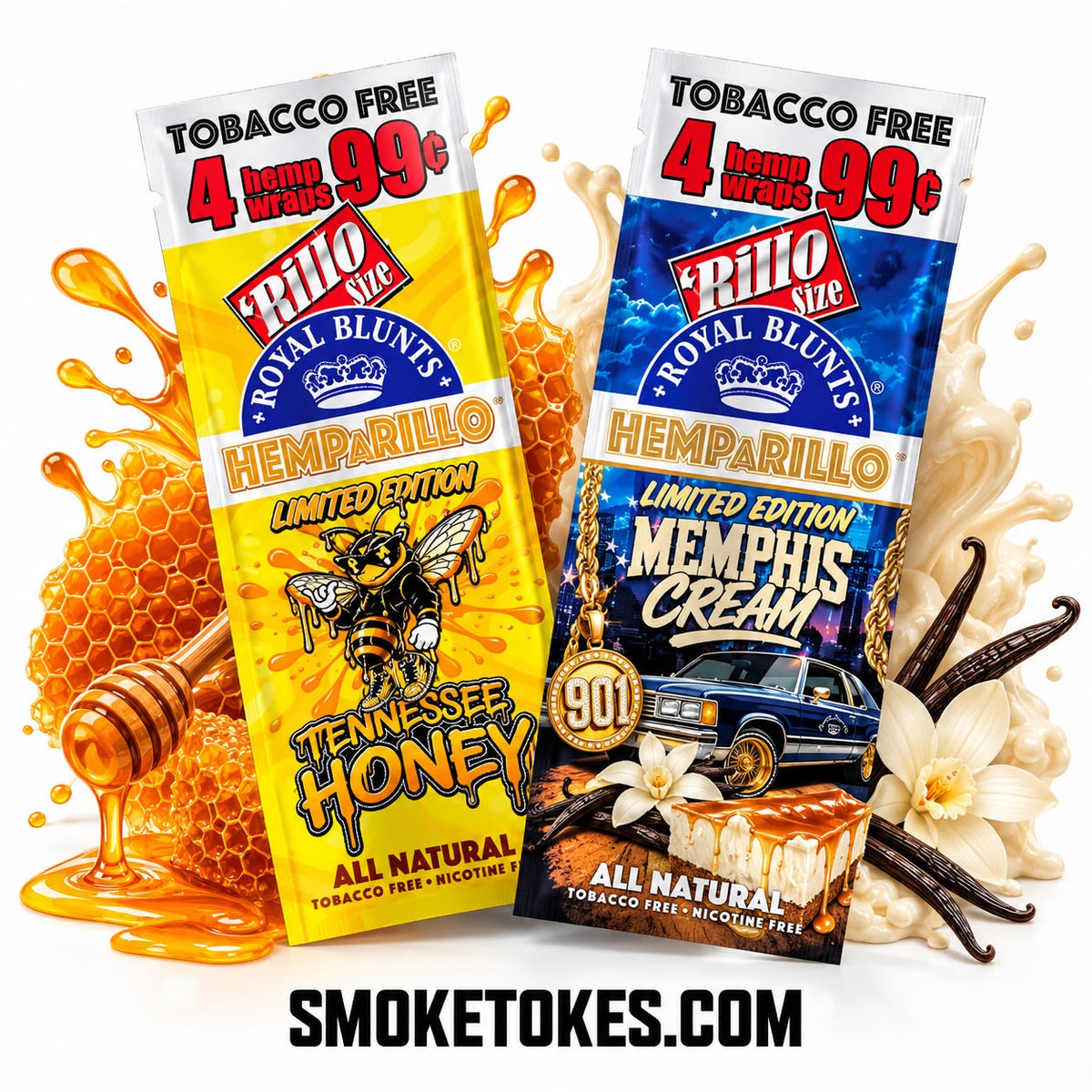 Royal Blunts HEMPARILLO Rillo Size 4 Wraps/Pouch | 15 Pouchs/Box | 30 Display/Case