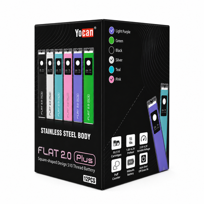 Yocan Flat 2.0 Plus 900mah Adjustable Voltage 510 Battery (12pc Display)