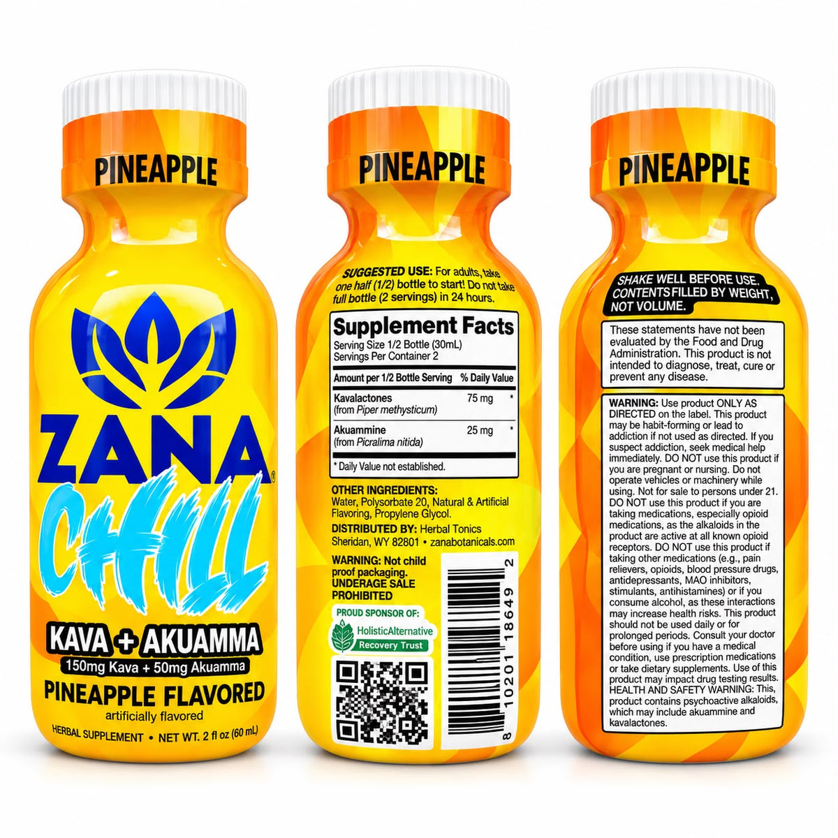 ZANA CHILL Pineapple Kava + Akuamma Shot 2oz – 12ct