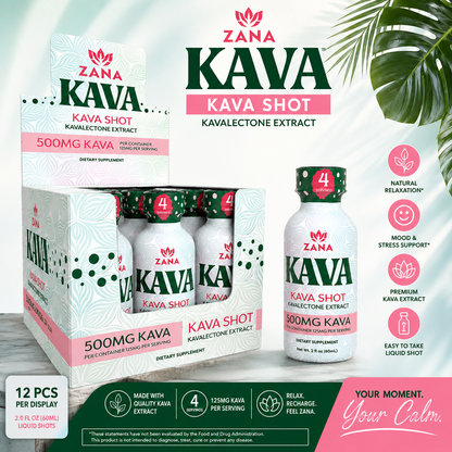 Zana 500mg Kava Liquid Shots 2.0floz 12pcs/Display