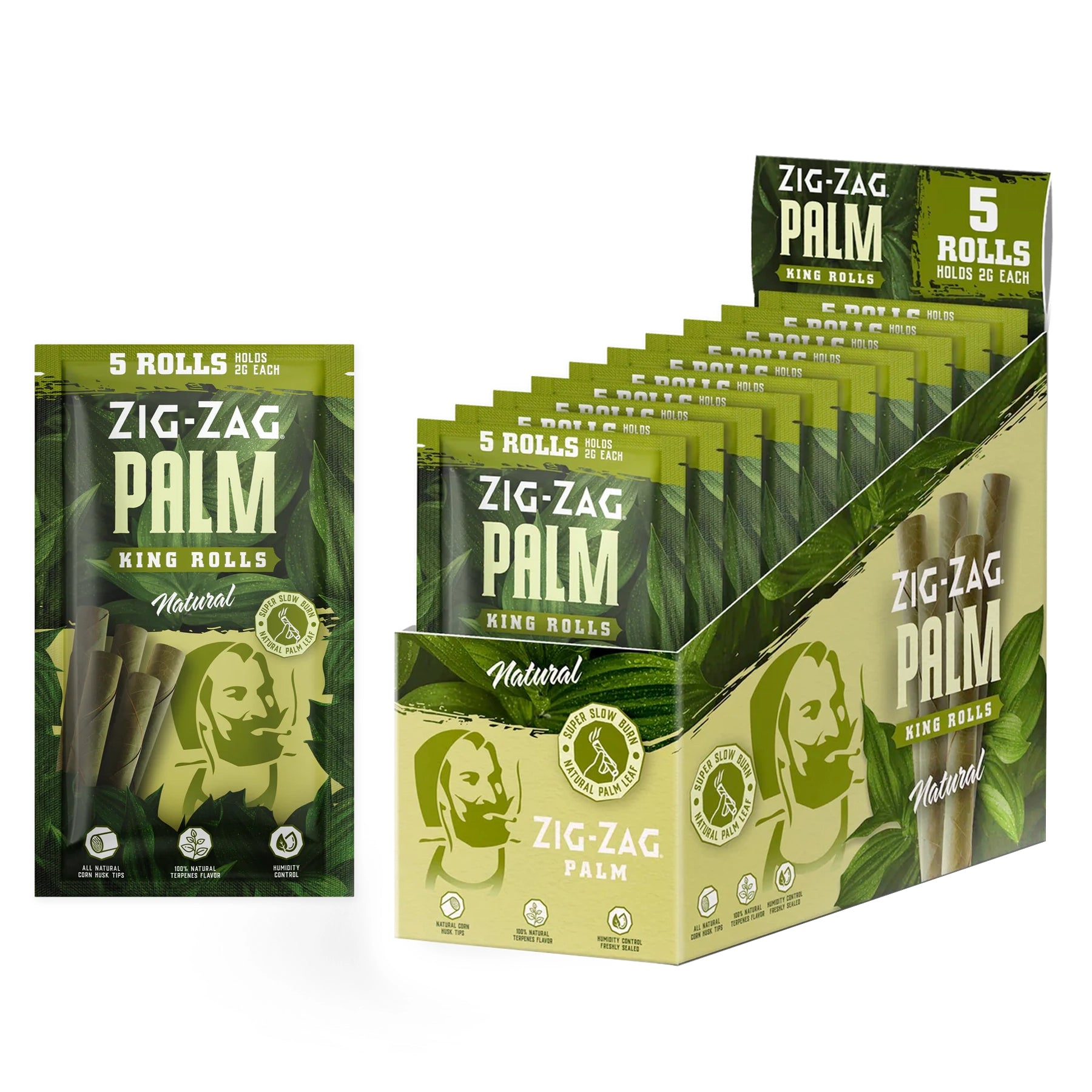 Zig Zag Palm King Rolls Natural 5 Rolls 2g Each