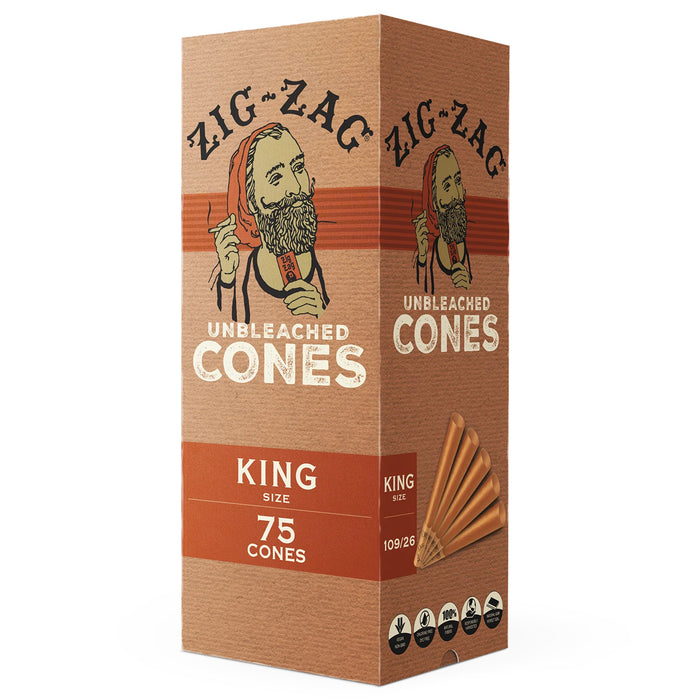 Zig Zag Unbleached Cones King Size 75 Cones