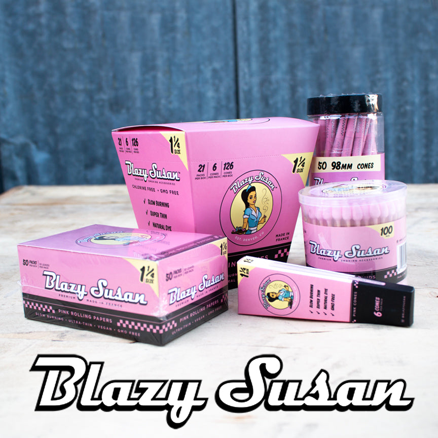 Blazy Suzan rolling papers that come in all pink. Perfect for any smoking occasion and had a colorful pop to the pink when smoking.