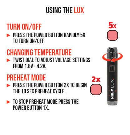Wulf Mods LUX Cartridge Vaporizer 510 Battery (9pcs Display)