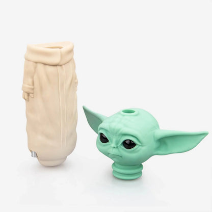 4" Baby Yoda Silicone Hand Pipe With Glass Bowl (TX652) - Assorted Colors