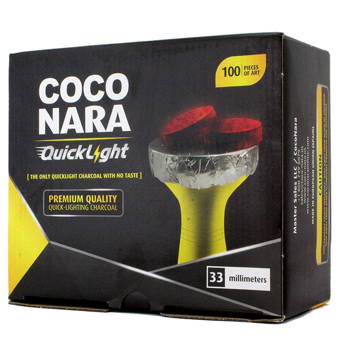 Coco Nara QuickLight 33mm Hookah Charcoal 100 Pcs - Smoketokes