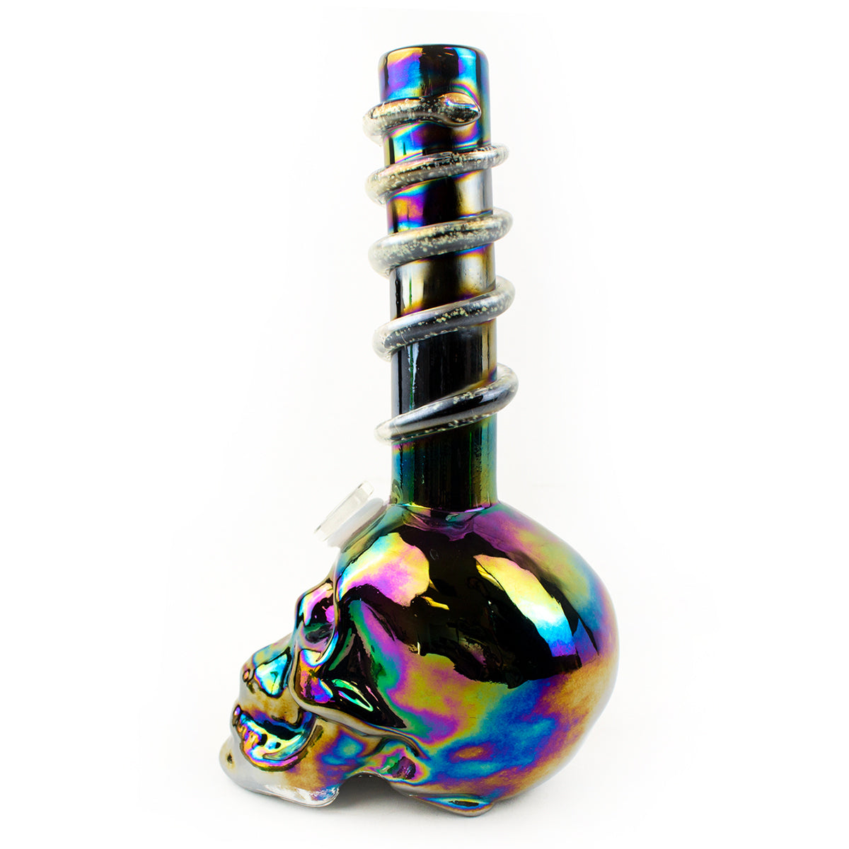 14" Skull Swirl Glass Glow in the Dark  Water Pipe