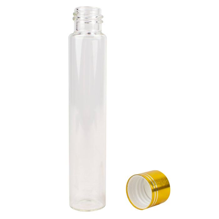 115mm x 22mm - Clear Glass J-Tube with Gold Non-Child Resistant Cap