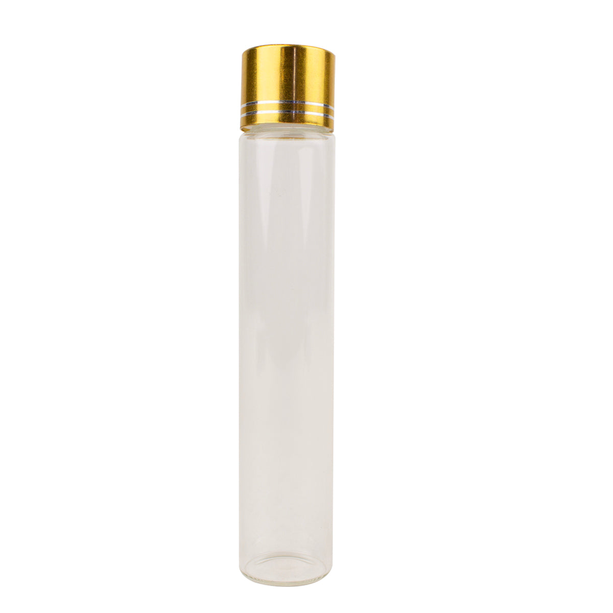 115mm x 22mm - Clear Glass J-Tube with Gold Non-Child Resistant Cap