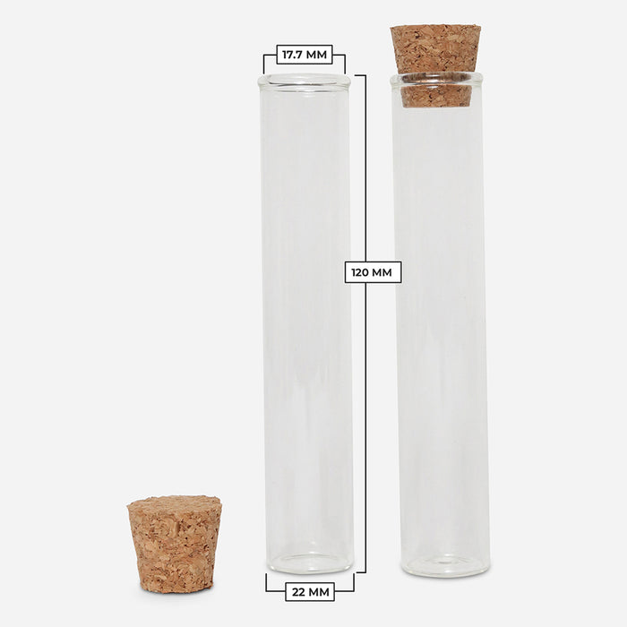 120mm Glass Pre-Roll Tubes with Cork - Wide Mouth