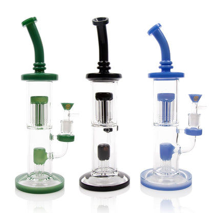 12" TX15 Toxic Double Tree Perc Rig Water Pipe by MK 100 Glass