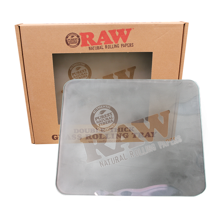 Raw Large Frosted Glass Rolling Tray - Smoketokes