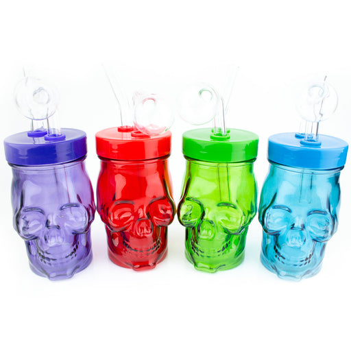 Silicone Smoking Pipe with Glass Bowl & Cap Lid, Color Skulls