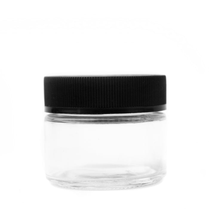 60mL (2oz.) Clear Glass Child Resistant Jar Container with Black Cap