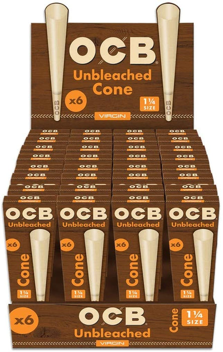 OCB Virgin Unbleached 1 1/4" Size Cones (32 Packs/Display)