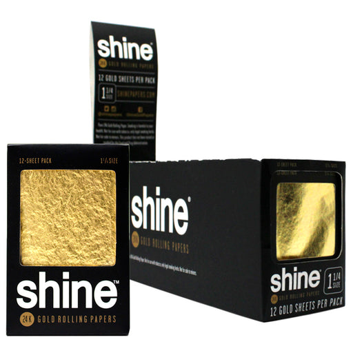Shine 1 1/4" Size 12 Sheet Pack Gold Rolling Paper - Smoketokes