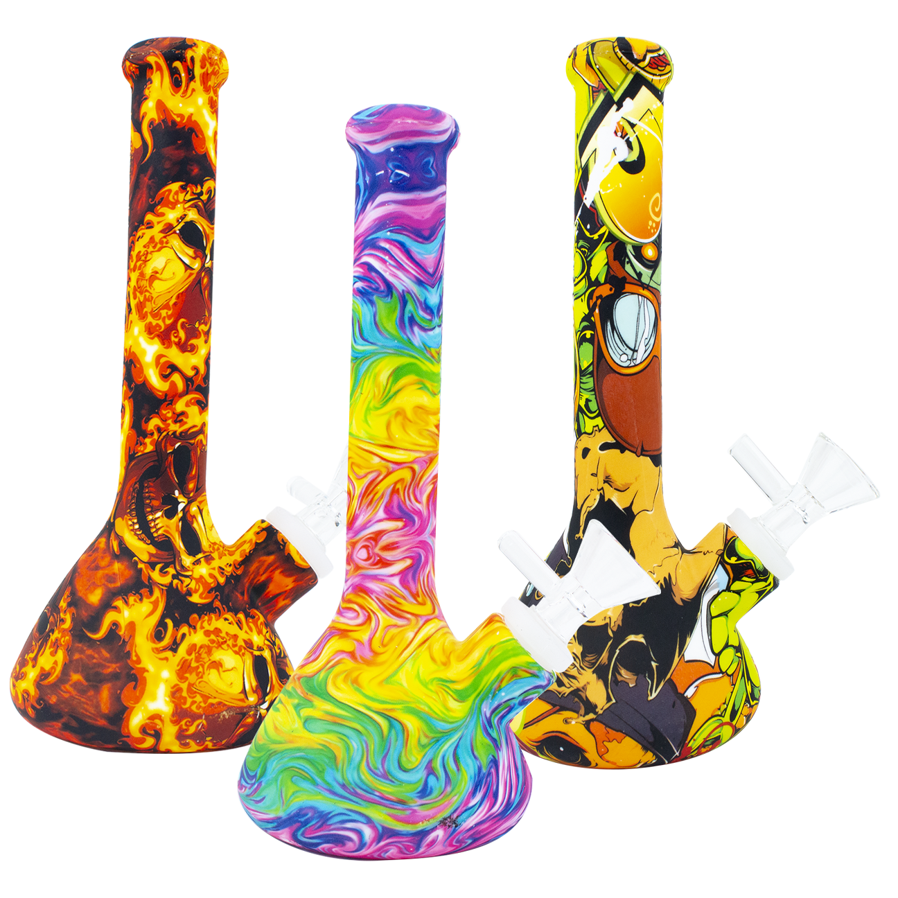 7.5" Mini Silicone Beaker Printed Decal Water Pipe