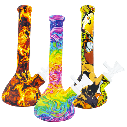 7.5" Mini Silicone Beaker Printed Decal Water Pipe