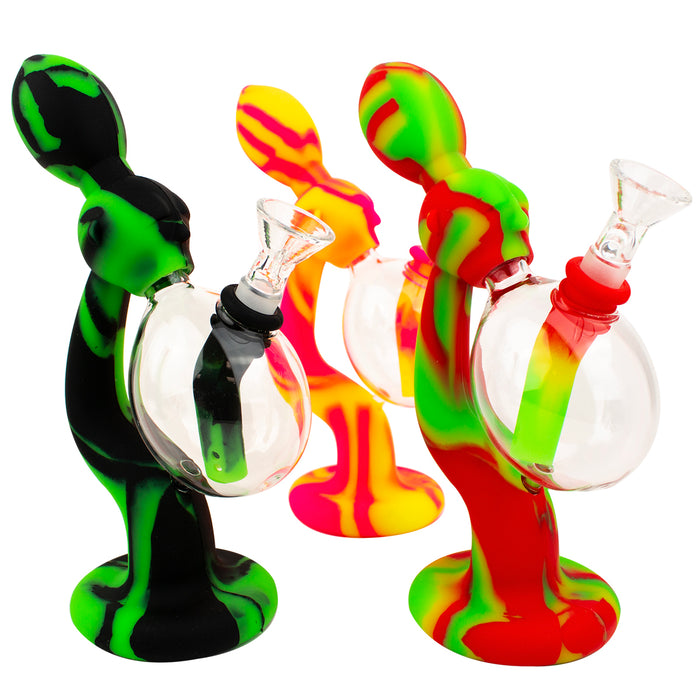 8" Magnifying Bubble Dome Silicone Water Pipe With Glass Bowl