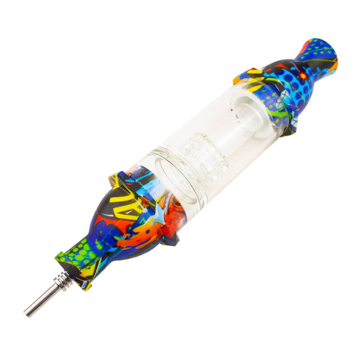 8'' Rocket Decal Print Silicone Nectar Collector With Matrix Perc & 10mm Nail