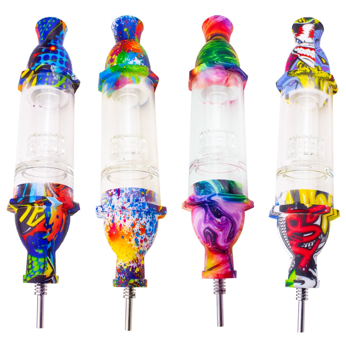 8'' Rocket Decal Print Silicone Nectar Collector With Matrix Perc & 10mm Nail