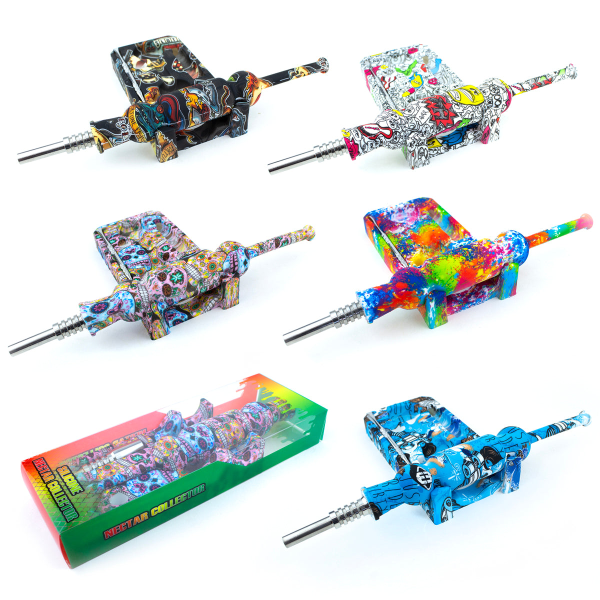 8" Silicone Decal Print Nectar Collector with Tray