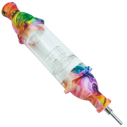 8'' Rocket Decal Print Silicone Nectar Collector With Matrix Perc & 10mm Nail