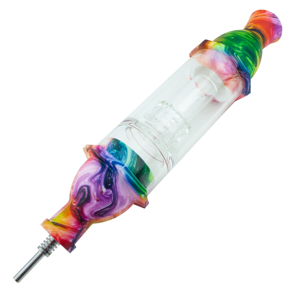 8'' Rocket Decal Print Silicone Nectar Collector With Matrix Perc & 10mm Nail