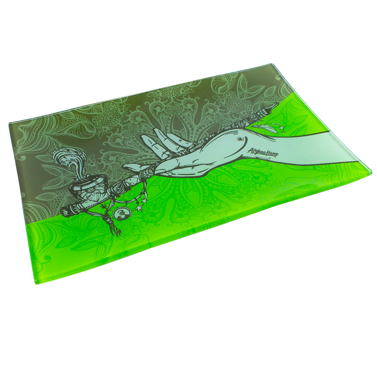 Afghan Hemp - Glass Rolling Tray - Pipe Hand Green