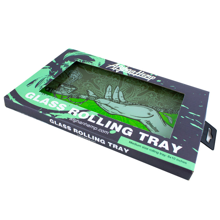 Afghan Hemp - Glass Rolling Tray - Pipe Hand Green